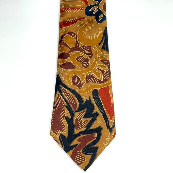 Lou Myles Designer Light Copper Brown Abstract 100% Silk Tie Hand Made in Italy - Picture 8 of 10